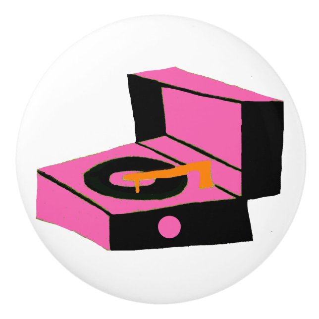 Retro Pink Record Player Ceramic Pull (Front)