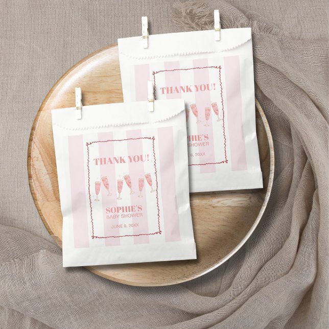 Retro Pink Red Border Brunch & Bubbly Baby Shower Favour Bag (Creator Uploaded)