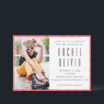 Retro Pink Red Chequerboard Bat Mitzvah Photo  Invitation<br><div class="desc">Celebrate this meaningful milestone with a bold, modern Bat Mitzvah invitation that perfectly blends style and tradition. This eye-catching design features a trendy vertical name layout paired with sleek sans-serif typography, a vibrant chequerboard-style border in pink and red, and a large customizable photo area to showcase the guest of honour’s...</div>