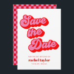 Retro Pink Red Chequerboard Bat Mitzvah  Save The Date<br><div class="desc">Retro Mod Groovy Bold Pink Red Chequerboard Bat Mitzvah Save the Date</div>