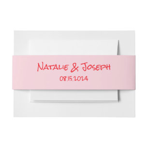 Retro Pink Red Hand Written Modern Funky Wedding Invitation Belly Band