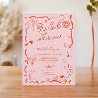 Retro pink red handdrawn illustrated bridal shower
