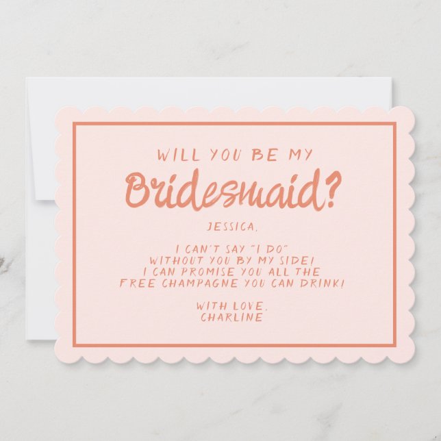 Retro Pink &Red Handwriting Bridesmaid Proposal  I Invitation (Front)