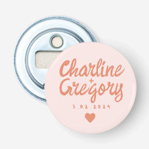 Retro Pink &Red Handwriting Wedding  Bottle Opener