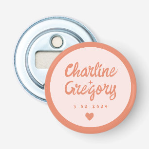 Retro Pink &Red Handwriting Wedding  Bottle Opener