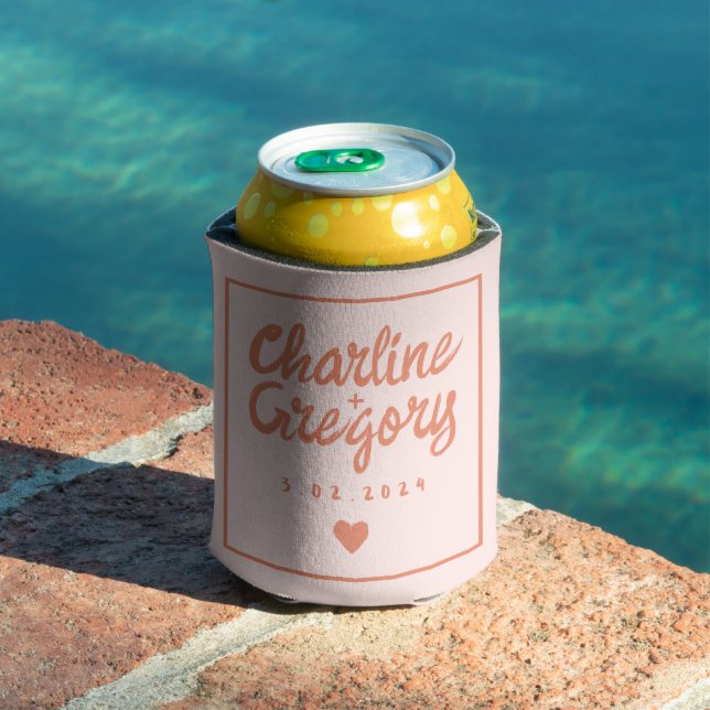 Retro Pink &Red Handwriting Wedding Can Cooler (In Situ Pool)