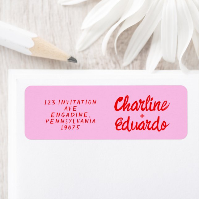 Retro Pink &Red Handwriting Wedding  Label (Insitu)