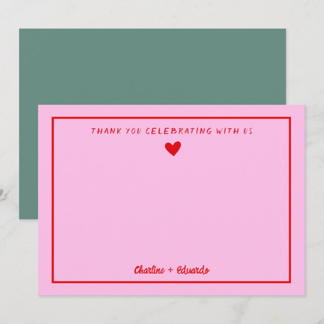 Retro Pink&Red Handwriting Wedding Thank you  (Front/Back)