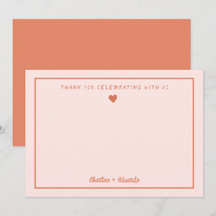 Retro Pink&Red Handwriting Wedding Thank you  Card