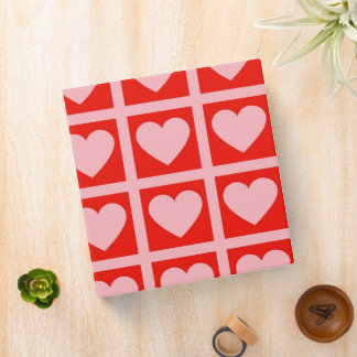 Retro Pink Red Heart Check Y2K Pattern Binder