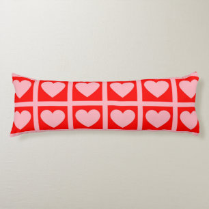 Retro Pink Red Heart Check Y2K Pattern  Body Pillow