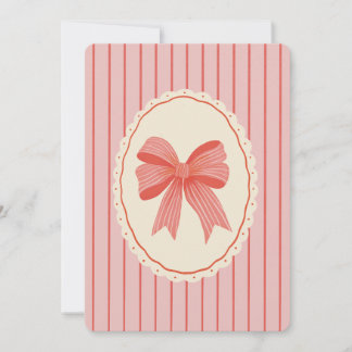 Retro Pink & Red Striped Bow 2 Photo Girly Family Holiday Card