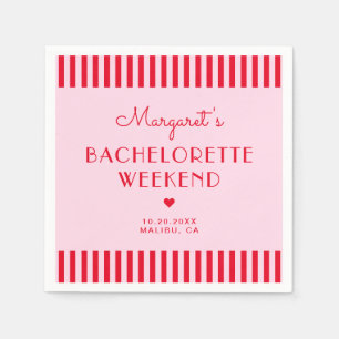 Retro Pink & Red Stripes Bachelorette Weekend Napkin