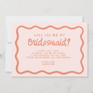 Retro Pink &Red Wavy Bridesmaid Proposal Invitation