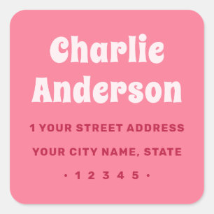 Retro pink return address square sticker