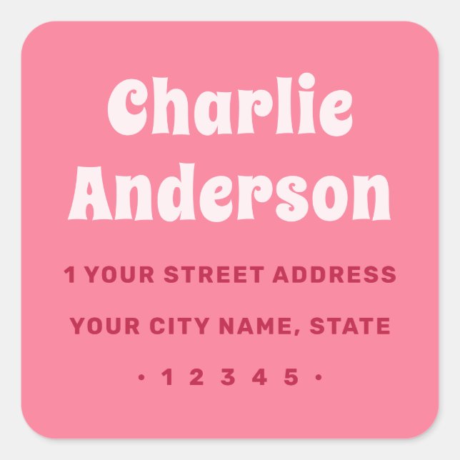 Retro pink return address square sticker (Front)