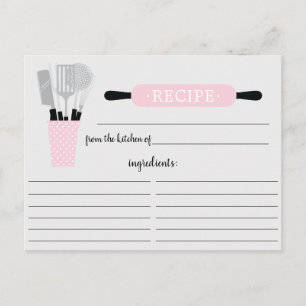Retro Pink Rolling Pin Kitchen Tools Recipe Card