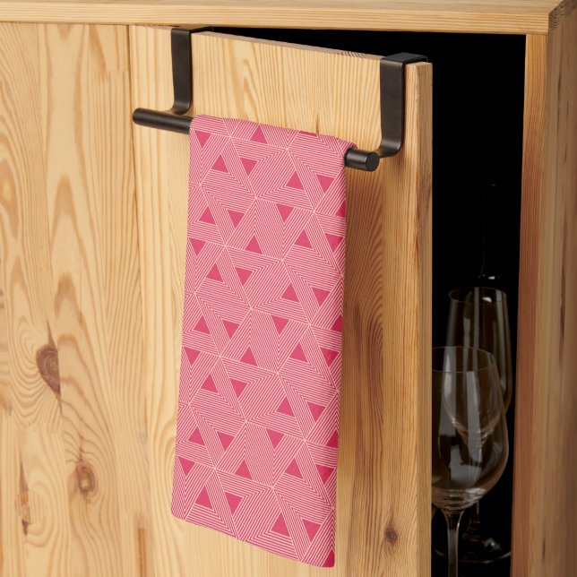 Retro Pink Sakura Japan Triangle Geometric Pattern Kitchen Towel (Thirds Fold)