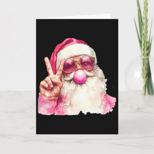 Retro Pink Santa Blowing Bubble Gum Funny Merry Ch Card