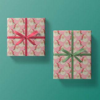 Retro Pink Santa Claus Christmas Wrapping Paper