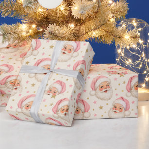 Retro Pink Santa Claus Whimsical Christmas Wrapping Paper