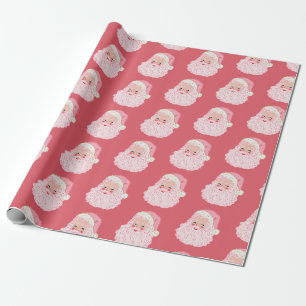 Retro Pink Santa face Christmas wrapping paper