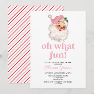 Retro Pink Santa oh what fun Baby Shower Invitation