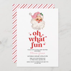 Retro Pink Santa oh what fun Baby Shower Invitation