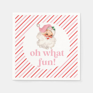 Retro Pink Santa Oh What Fun Napkin