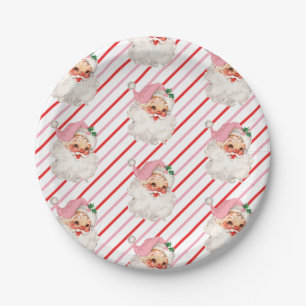 Retro Pink Santa Oh What Fun Paper Plate