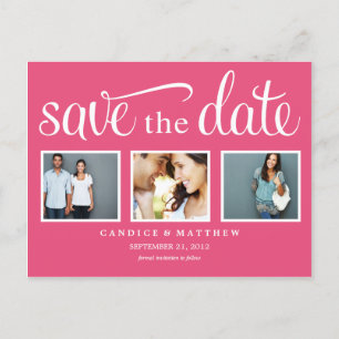 RETRO PINK   SAVE THE DATE ANNOUNCEMENT POSTCARD