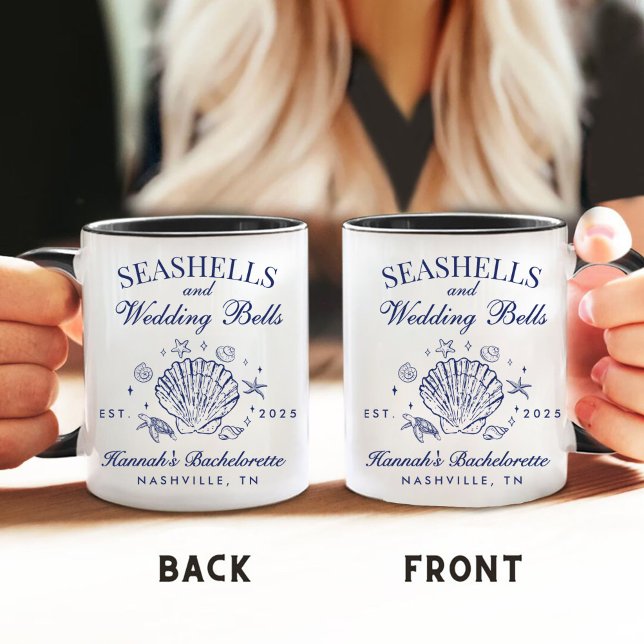 Retro Pink Seashells & Wedding Bells Bachelorette  Coffee Mug (Creator Uploaded)