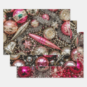 Retro Pink & Silver Ornament Wrapping Paper Sheet