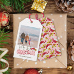 Retro Pink Simple Photo Festive Merry Christmas Gift Tags<br><div class="desc">This simple and minimal, yet festive Merry Christmas design was created using a fun modern script font and my hand lettered block font in a retro style in light pink and red topped off with my hand painted Santa hat with holly and berries to make your family photo shine as...</div>