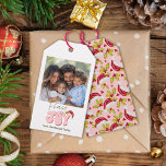Retro Pink Simple Photo Peace and Joy Christmas Gift Tags<br><div class="desc">This simple and minimal, yet festive Peace and Joy design was created using a fun modern script font and my hand lettered block font in a retro style in light pink and red topped off with my hand painted Santa hat with holly and berries to make your family photo shine...</div>