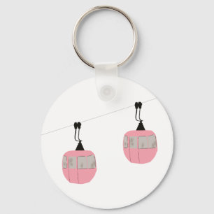 Retro Pink Ski Gondola Lift Skiers Keychain
