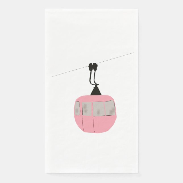 Retro Pink Ski Gondola Lift Skiers Napkin (Front)