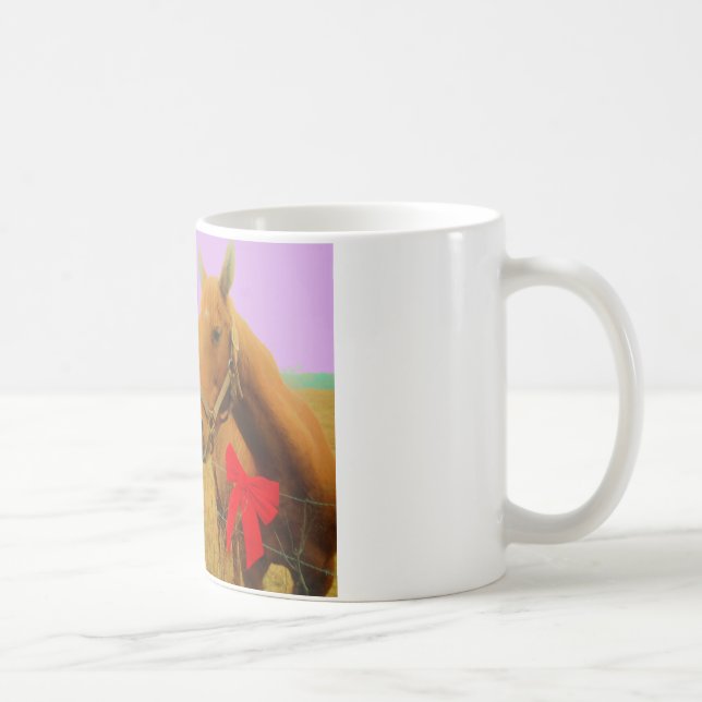 Retro pink sky Christmas Horse Coffee Mug (Right)