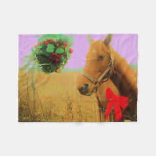 Retro pink sky Christmas Horse Fleece Blanket