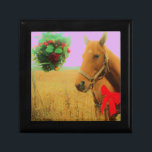 Retro pink sky Christmas Horse Gift Box<br><div class="desc">Retro pink sky Christmas Horse Retro pink sky Christmas Horse with Red Bow Choose your background colour.Purple background Shown here. Horse with Red Bow Christmas Horse Christmas Horse Photo by Sandy Closs "Kissing under the mistletoe" , " Christmas Horse ", Mistletoe , "funny horse""horse at christmas""christmas horse", christmas, , xmas...</div>