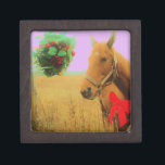 Retro pink sky Christmas Horse Keepsake Box<br><div class="desc">Retro pink sky Christmas Horse Retro pink sky Christmas Horse with Red Bow Choose your background colour.Purple background Shown here. Horse with Red Bow Christmas Horse Christmas Horse Photo by Sandy Closs "Kissing under the mistletoe" , " Christmas Horse ", Mistletoe , "funny horse""horse at christmas""christmas horse", christmas, , xmas...</div>