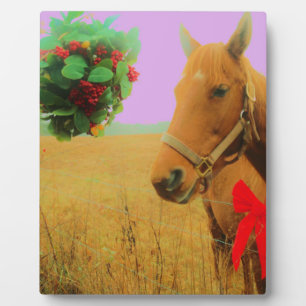 Retro pink sky Christmas Horse Plaque