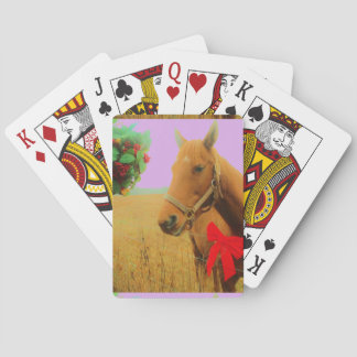 Retro pink sky Christmas Horse Playing Cards