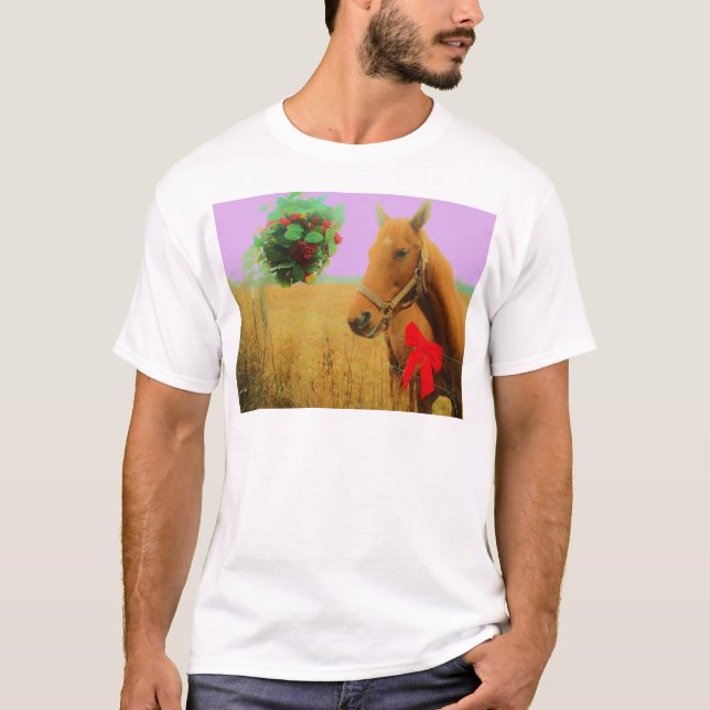 Retro pink sky Christmas Horse T-Shirt (Front)