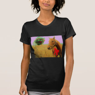 Retro pink sky Christmas Horse T-Shirt