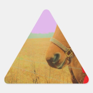 Retro pink sky Christmas Horse Triangle Sticker
