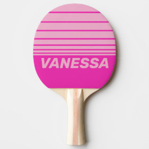 Retro Pink Sky Three Horizon Striping with Name Ping Pong Paddle