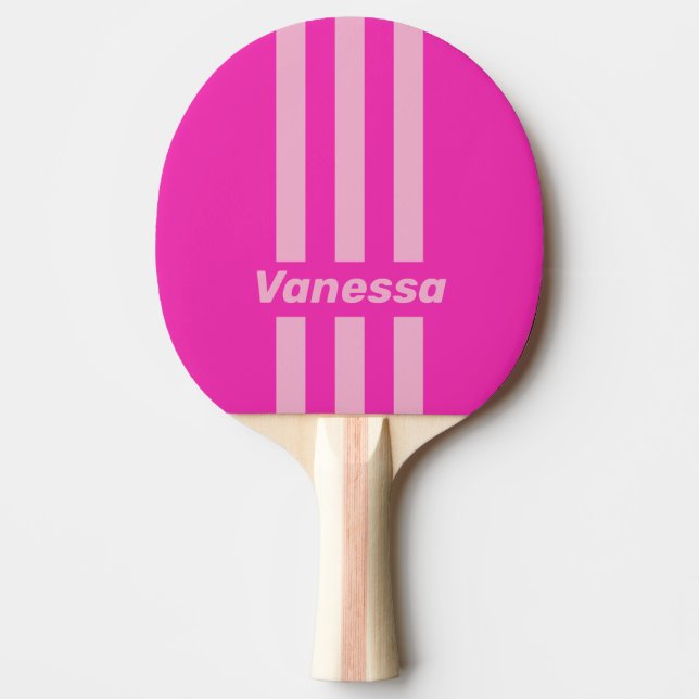 Retro Pink Sky Three Pin Stripes with Name Ping Pong Paddle (Front)