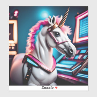 Retro Pink Space Unicorn Birthday Sticker