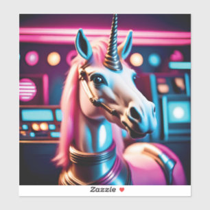 Retro Pink Space Unicorn Birthday Sticker